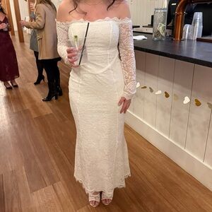 Lulu's White Lace Off-Shoulder Wedding Dress